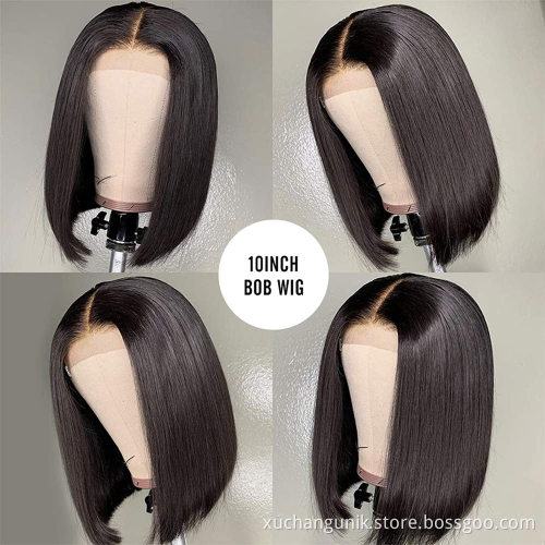 Fashion Design 8 Inch Brazilian Human Hair Lace Front Closure Short Bob Wig Wholesale Straight Human Hair Bob Brazilian Wigs